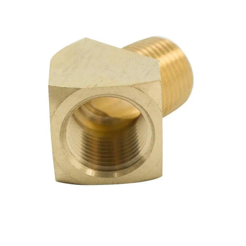 45 Degree Street Elbow One Quarter Inch NPT Male To One Quarter Inch NPT Female Brass Pipe Fitting Pack Of Two, front view