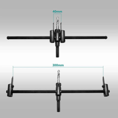 Heavy Duty Adjustable Circle Cutter Hole Saw Kit For Drywall Wood And Plaster With 30 To 300 Mm Cutting Range, front view