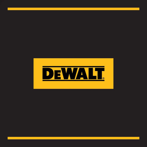DeWALT logo on black background with yellow accents and brand name