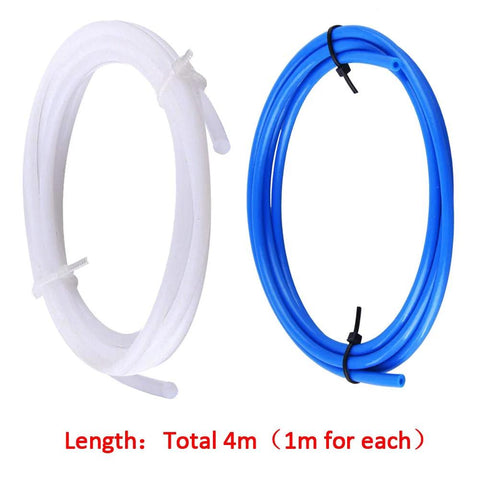 PTFE tubing coils in white and blue, 1m each (4m total) for 3D printer filament.