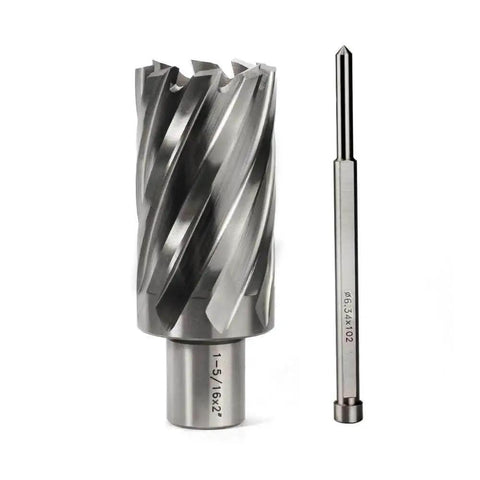 One And Five Sixteenth Inch Annular Cutter For Magnetic Drill Press With Two Inch Cutting Depth Three Quarter Inch Weldon Shank With Two Flats Pilot Pin Dual Teeth For Fast Holes