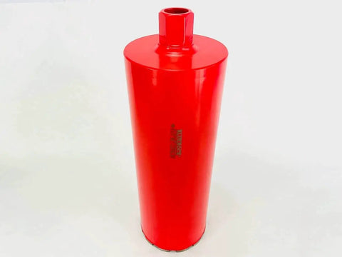 Beast 6 Inch Diamond Wet Core Drill Bit For Concrete And Masonry With 1 And A Quarter Inch Threaded Shank 17 Inch Overall Length Fits BLUEROCK Z1 Core Drills Rebar Asphalt Brick And Rock, red cylindrical design
