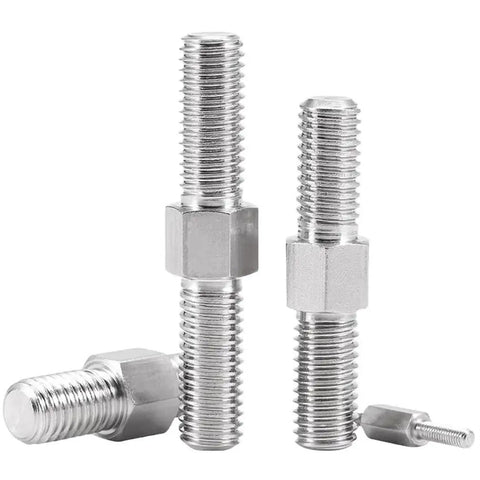 Stainless Steel M12x60 Double End Studs Hex Head With Right And Left Threads in upright and flat positions