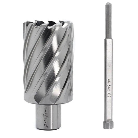 Annular Cutter For Magnetic Drill Press One And Seven Sixteenths Inch Cutting Diameter With Two Inch Cutting Depth Three Quarter Inch Weldon Shank And Two Flats Pilot Pin 6.34x102mm Delivers Holes Up To Ten Times Faster Than Regular Bits For Quick Heavy