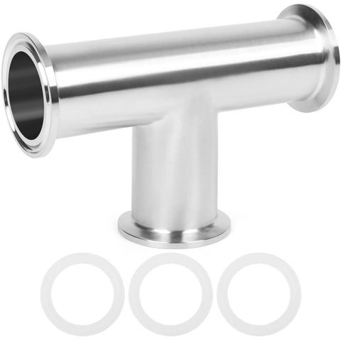 Stainless steel 1.5in tri-clamp tee sanitary fitting, equal tee, 38mm pipe OD, polished finish with three gaskets