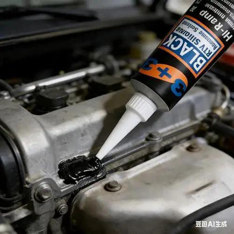 RTV Silicone Gasket Maker High Temp 590F Oil Resistant Black for Engine Oil Pan Valve Cover and Transmission Housing with Non Slump No Drip Application Non Corrosive Fast Cure Professional Formula being applied