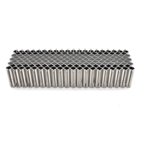Corrugated W Fastener Staples 1 Inch Crown Five Eighths Inch Long 25 Gauge 1000 Pack, stack of staples shown.