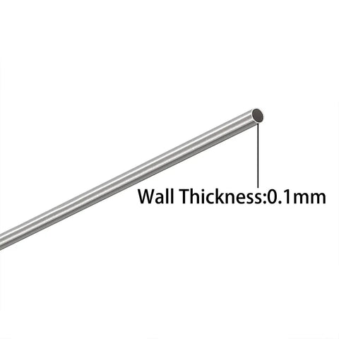 Close-up of 4 Pack 304 Stainless Steel Capillary Tubing, 250mm Length, wall thickness 0.1mm, precision industrial grade, corrosion resistant.