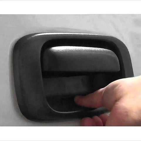 Tailgate Handle Trim Bezel Cover For Silverado Sierra 1999-2007 Black Textured installed view with hand using handle