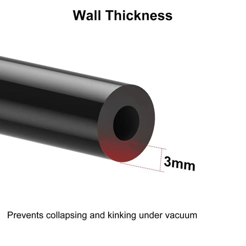 Durable 10-Foot Black Silicone Vacuum Hose With 1/4 Inch Inner Diameter, 3mm Wall Thickness, Cut Section View