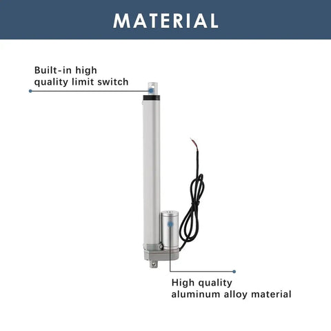 Beefy 12V DC Electric Stroke Linear Actuator With Mounting Bracket, 900N Lift, showing aluminum alloy material and limit switch