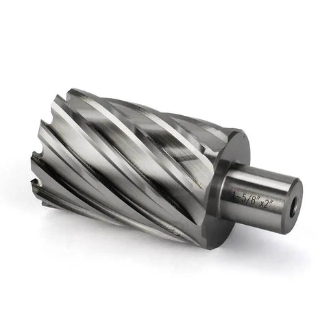 Annular Cutter Set For Magnetic Drill Press With Weldon Shank Three Quarters Inch Cutting Diameter One And Five Eighths Inch Two Inch Cutting Depth HSS Slugger Bits Kit For Metalworking And Milling Pro Grade By JESTUOUS, showing side view of metal cutter