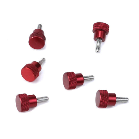 Six Pack M4 Knurled Thumb Screws 10mm Thread, High Head Aluminum Alloy Red Knobs, Knurled Shoulder Flat Tip, Durable Thumb Screws For DIY Projects