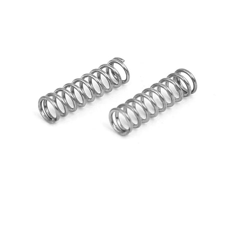 Two compression springs, 3mm outer diameter, 0.4mm wire, 10mm free length, 304 stainless steel, silver tone.