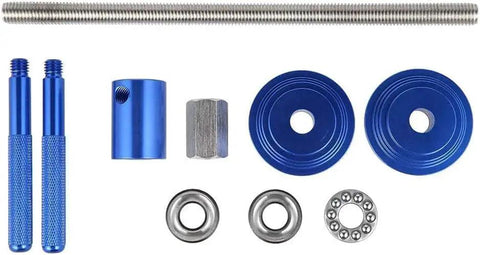 Universal Bicycle Headset Press Tool For Easy Installation Of Headset Bearings And Cups, blue and silver aluminum parts displayed