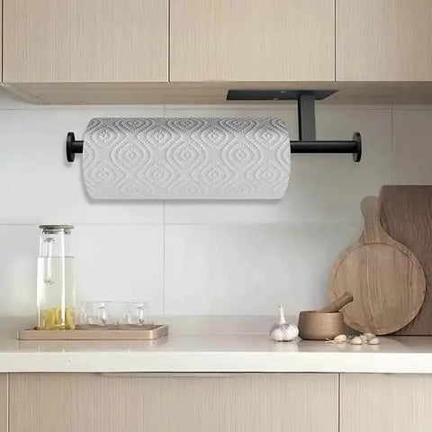 Self Adhesive Paper Towel Holder Wall Mount No Drill Easy Install Heavy Duty SUS304 Stainless Steel Black Finish in kitchen