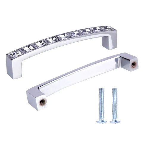 Modern Decor Crystal Glass Rhinestone Drawer Cabinet Pulls Zinc Alloy Handle Set with screws, 4 inch, pack of 5