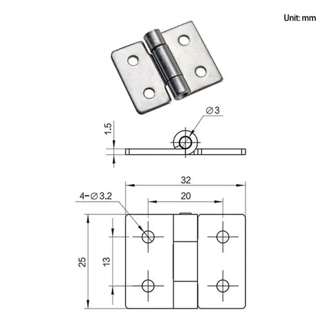Front view: stainless steel damping torque cabinet hinge; 1pc, Amazon brand; shows mounting holes and hinge barrel.