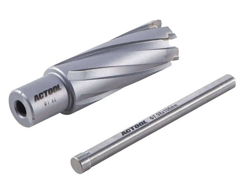 Premium Carbide Tipped Annular Cutter 1 Inch Diameter 2 Inch Depth Of Cut For Steel With Three Quarters Inch Weldon Shank ACTOOL