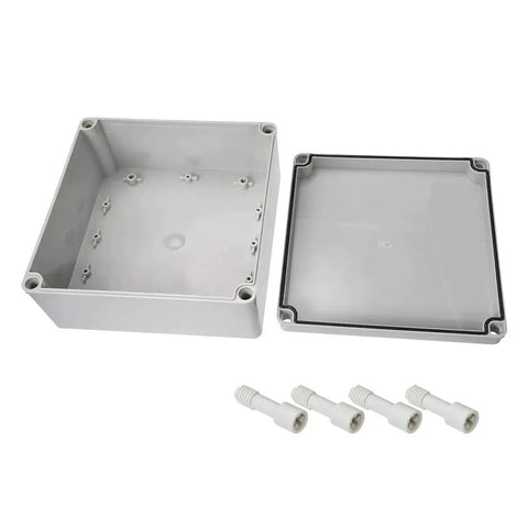 Open view of Weatherproof Polystyrene PS Plastic Junction Box Enclosure For Outdoor Electrical Conduits 6 By 6 By 3 Inches Exterior Interior