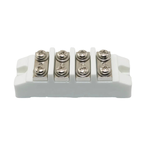 PZRT four-position ceramic high-current terminal block, 83×26×26mm, white with screw terminals