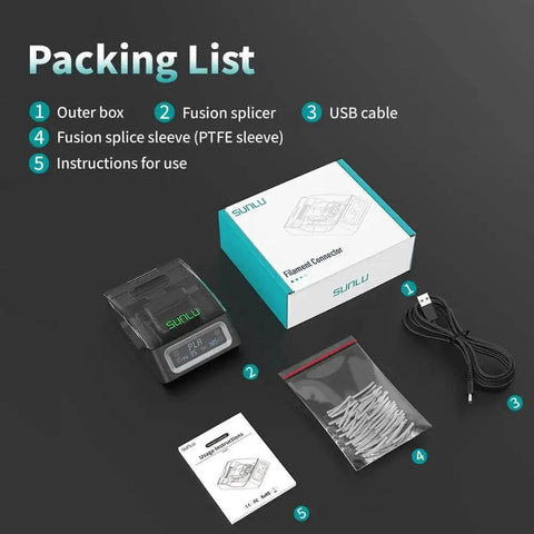 Filament Splicer And Connector Kit with 200 Pcs PTFE Sleeves for 1.75mm 3D Printer Filament packaging and contents