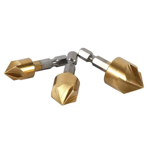 Pro Grade HSS Countersink Drill Bit Set 6mm To 19mm With One Quarter Inch Hex Shank 90 Degree Chamfer Cutter For Woodworking Cabinets And DIY Projects Five Flute High Speed Steel Coated For Long Life