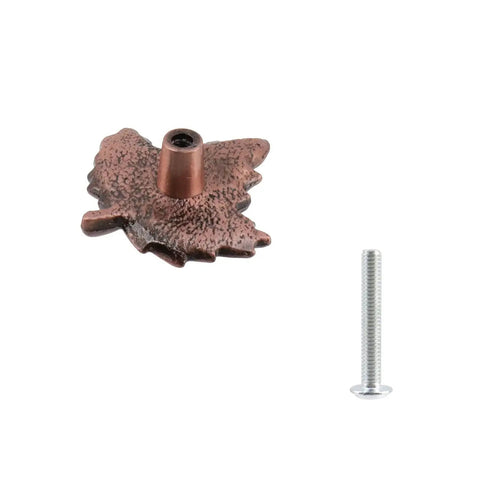 Leaf door knob handle in red bronze with mounting screw, part of 5 Pack Leaf Door Knob Handles Zinc Alloy Cupboard Pulls Vintage Style Drawer Pulls