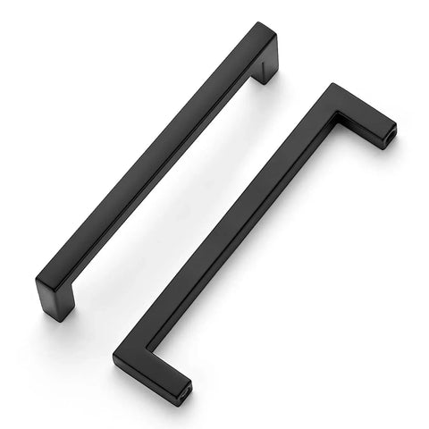 10 Pack Matte Black Cabinet Pulls With 5 Inch Hole Center Square Bar Slim Drawer Handles Center-To-Center 5 Inch