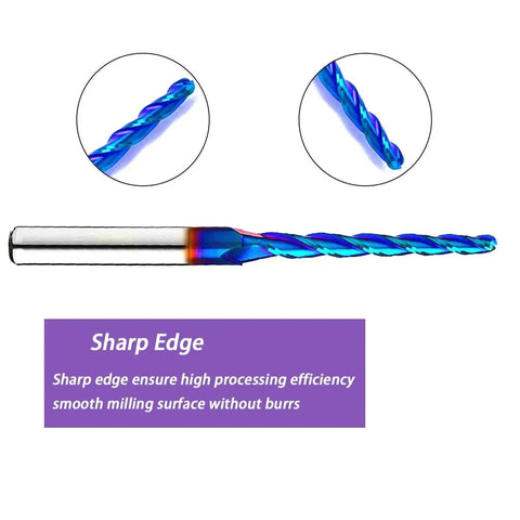 CNC Router Bit Ball Nose End Mill With Nano Blue Coating Upcut Dope Tool For Precise 3D Carving, 1/8 Inch Diameter with sharp edge