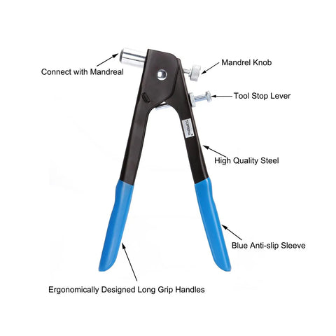 Rivet Nut Tool Kit Set 126 Piece Hand Riveter With Wrench For M3 M4 M5 M6 M8 Rivnut Inserts Blind Nutsert Easy Install, side view
