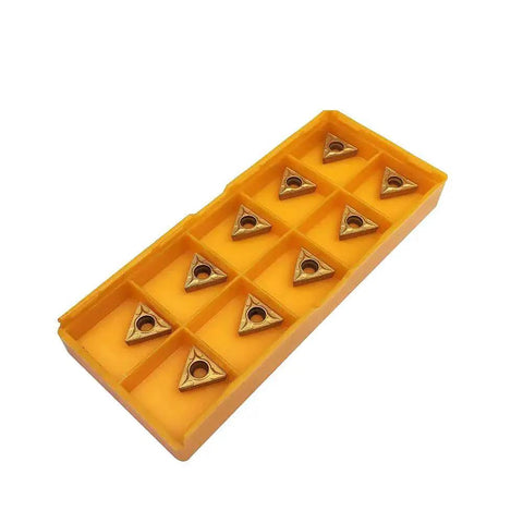 Pro Grade TCMT2151 Carbide Turning Inserts Set Of 20 For CNC Lathes 110204 S08K S10K S12M STFCR11 Tin Coated, in yellow holder