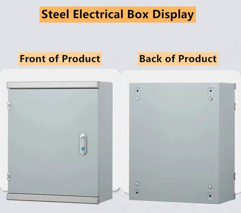 Front and back view of Heavy Duty Cold Rolled Steel Electrical Enclosure Box 20 By 16 By 8 Inches For Outdoor Or Indoor Use IP66
