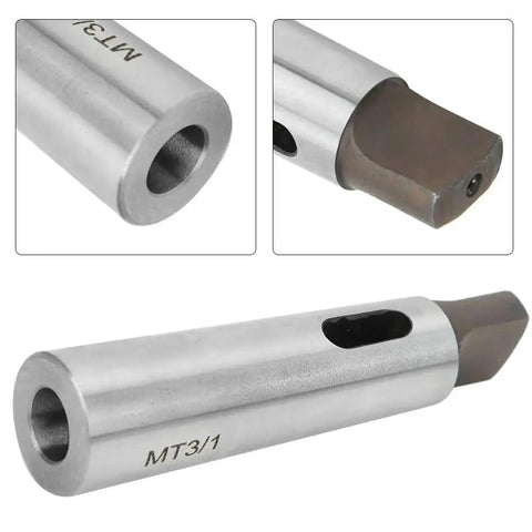 MT3 to MT1 taper reducing drill sleeve, high-speed steel, lathe/milling adapter, front view