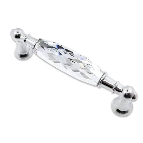 Two Pack 3.78 Inch Glass Dresser Drawer Handles With Clear Crystal Look Pull Knobs In Chrome Metal Finish, 96mm Center To Center
