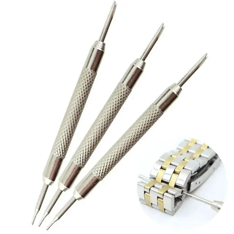 Spring Bar Tool Kit For Watch Bands No Fuss Link Remover And Pin Removal Set shown with close-up on watch band adjustment.