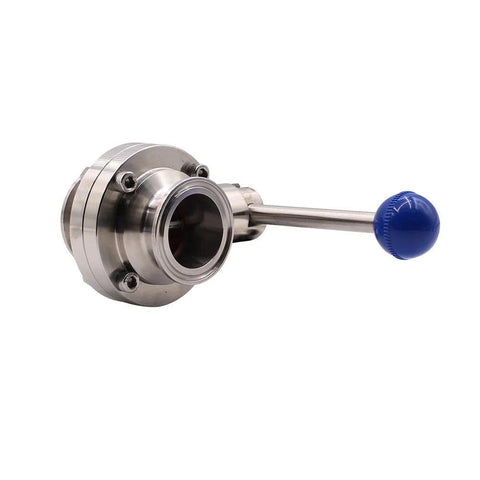 DERNORD 1.5 inch Tri Clamp sanitary butterfly valve with blue pull handle, stainless steel 304