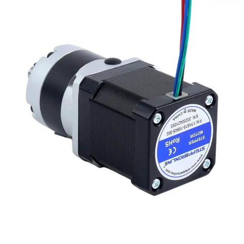 Nema 17 Stepper Motor Bipolar With 48 Millimeter Frame And 10 To 1 MG Series Planetary Gearbox, high torque, low noise, side view