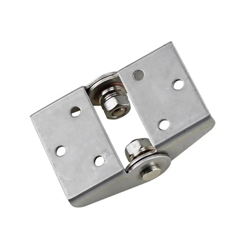 Stainless steel torque hinge with adjustable damping axis; two mounting plates with holes