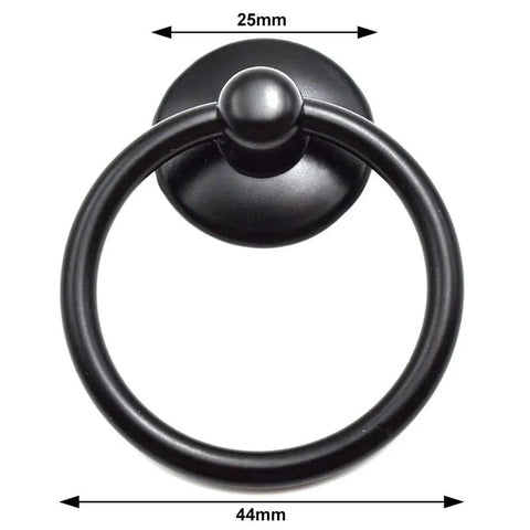Black Ring Drawer Pull Handles 2 Pack Single Hole Metal Drop Ring Knobs for Cabinets Dresser and Doors with Mounting Screws