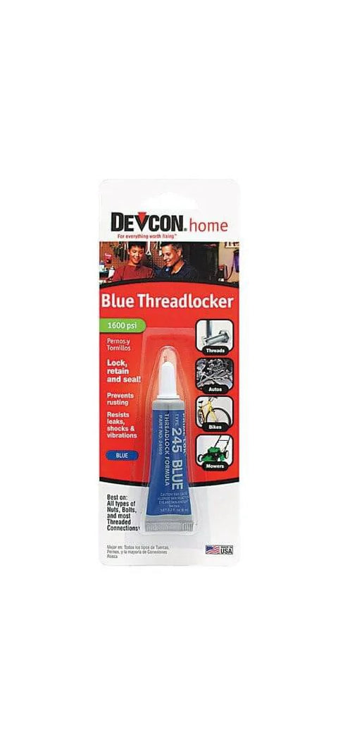 Blue Thread Locker For Metal Threads 6 ml Anaerobic Locking Adhesive on blister packaging, prevents loosening of nuts and bolts.