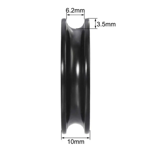 Side view of black U608ZZ Nylon U Groove Pulley Bearing Wheel 8x40x10mm with size details, double shielded for industrial use