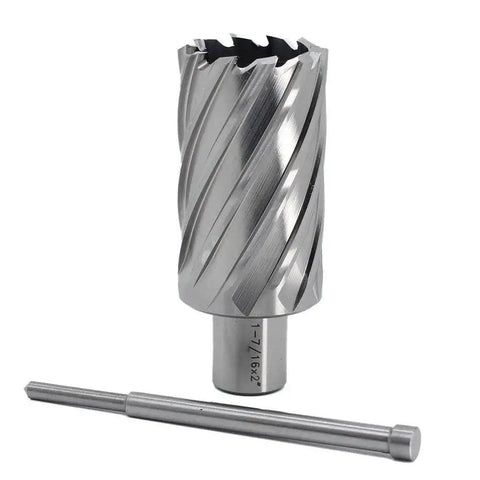 Annular Cutter For Magnetic Drill Press One And Seven Sixteenths Inch Cutting Diameter With Two Inch Cutting Depth Three Quarter Inch Weldon Shank And Two Flats Pilot Pin 6.34x102mm Delivers Holes Up To Ten Times Faster Than Regular Bits For Quick Heavy
