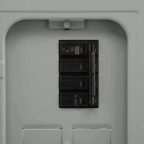 Front view of 200A Main Breaker Load Center PowerMark Gold Indoor Panel 120/240V AC 20-Space 40-Circuit Kit with breakers