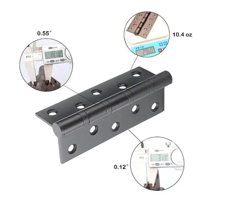 Two Pcs 5 Inch Stainless Steel Ball Bearing Door Hinges With Square Corner For Heavy Duty Wood Doors 0.12 Inch Thick Matte Black Finish