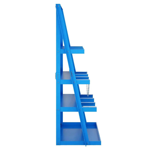 Side view of blue Vertical Bar Rack Heavy Duty Steel Storage Shelf For Long Parts And Lumber In The Garage Basement 3000 Lb Capacity Upright Shelving Pipe Organizer Pro Grade Shop Organizer Beast.