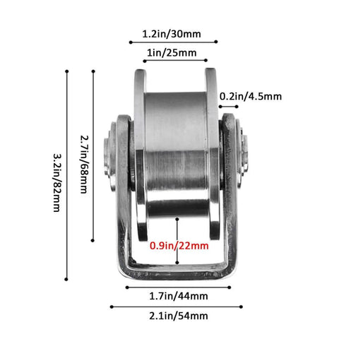 Front view of Set of 2 Heavy Duty Beefy Groove Wheels H Groove Track Wheel 304 Stainless Steel Sliding Door Roller with measurements