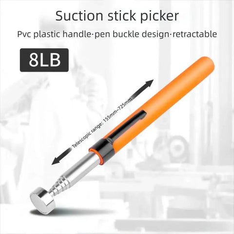 Telescoping Magnetic Pickup Tool With 8Lb Pull And 28 Inch Extendable Rod, close-up view of orange handle and magnetic head