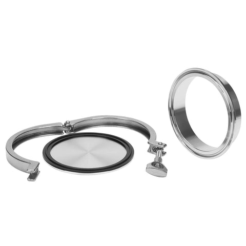 DERNORD 4-inch sanitary pipe fittings set with stainless steel end cap, weld ferrule, tri-clamp, and FKM gasket (front view)