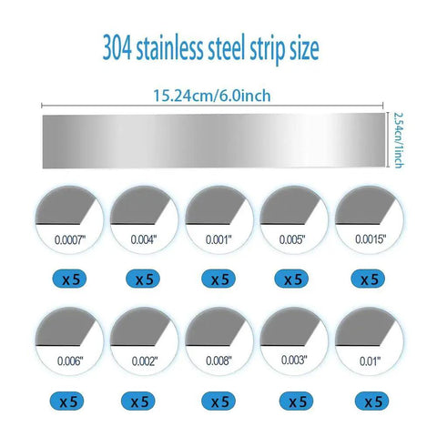 50 Piece Shim Stock Assortment In 304 Stainless Steel Strips 1 Inch Wide By 6 Inch Long Metal Shims thickness diagram